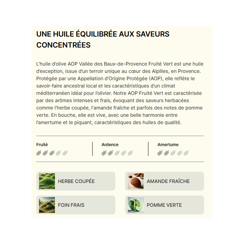 AOP FRUITÉ VERT 500 ml Huile d'Olive BIO...