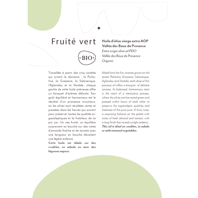 AOP FRUITÉ VERT 500 ml Huile d'Olive BIO...