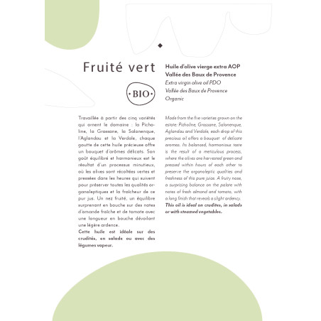 AOP FRUITÉ VERT 500 ml Huile d'Olive BIO Domaine jolibois