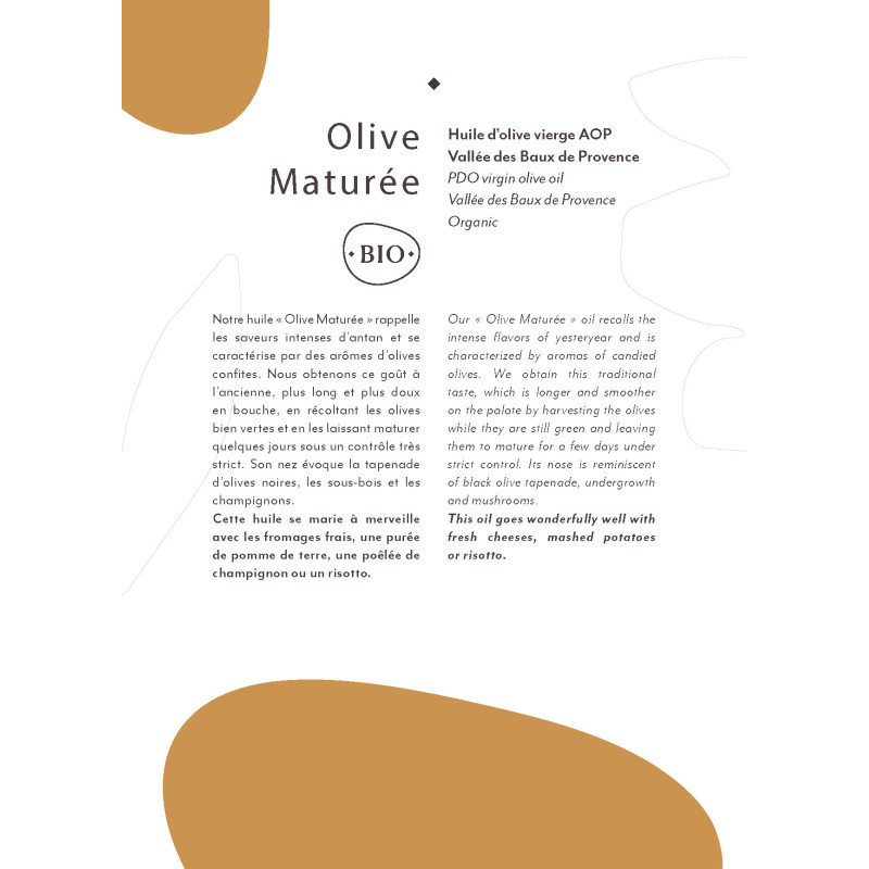 OLIVE MATUREE  500 ml BIO Huile d'Olive Domaine...