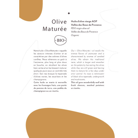 OLIVE MATUREE  500 ml BIO Huile d'Olive Domaine jolibois