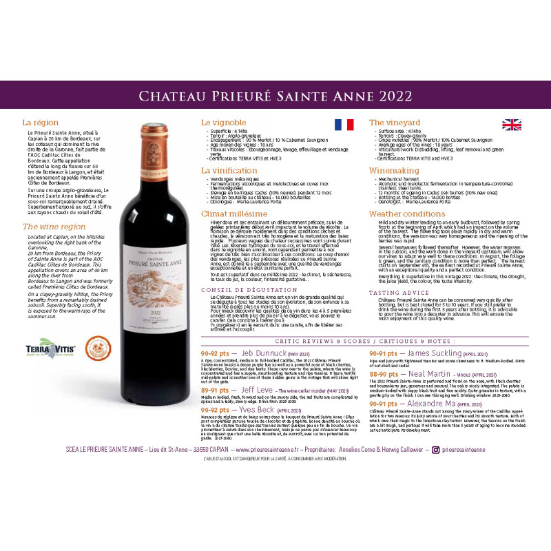 Chateau PRIEURE SAINTE ANNE 2023 Caisse en Bois...